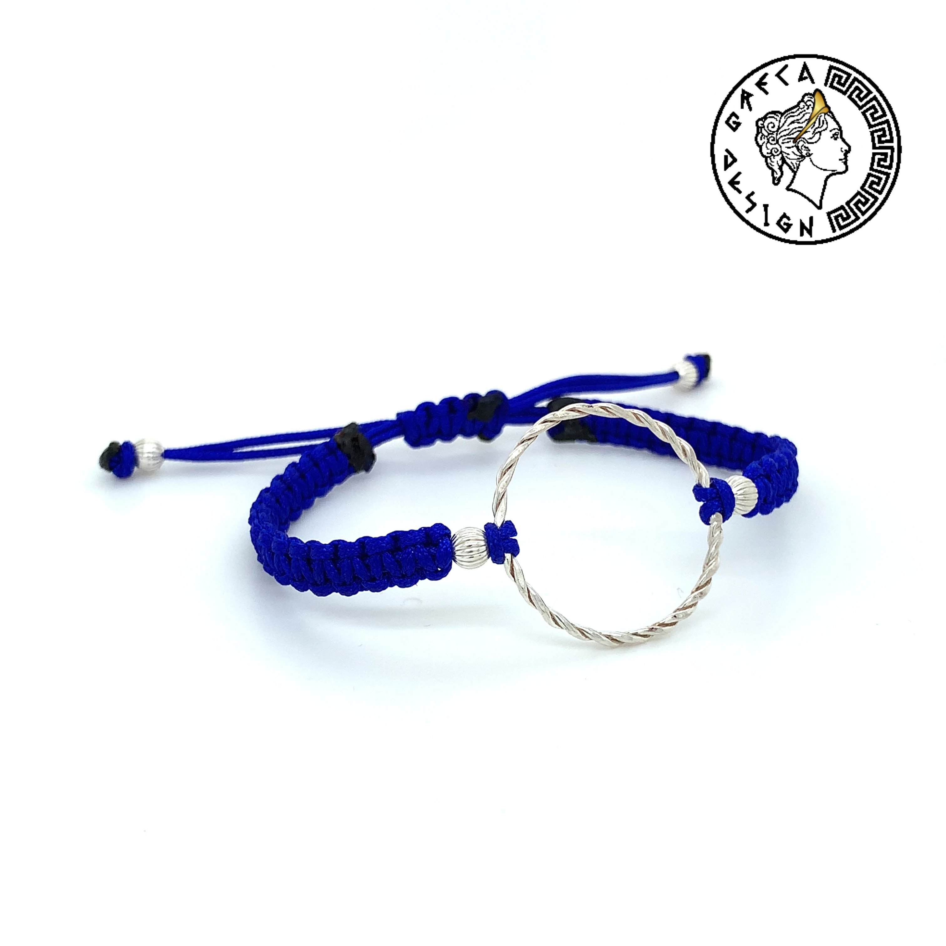 Greca Design Armband Silberring – Blau