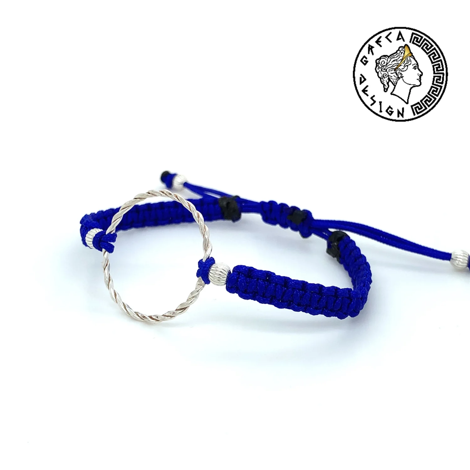 Greca Design Armband Silberring – Blau