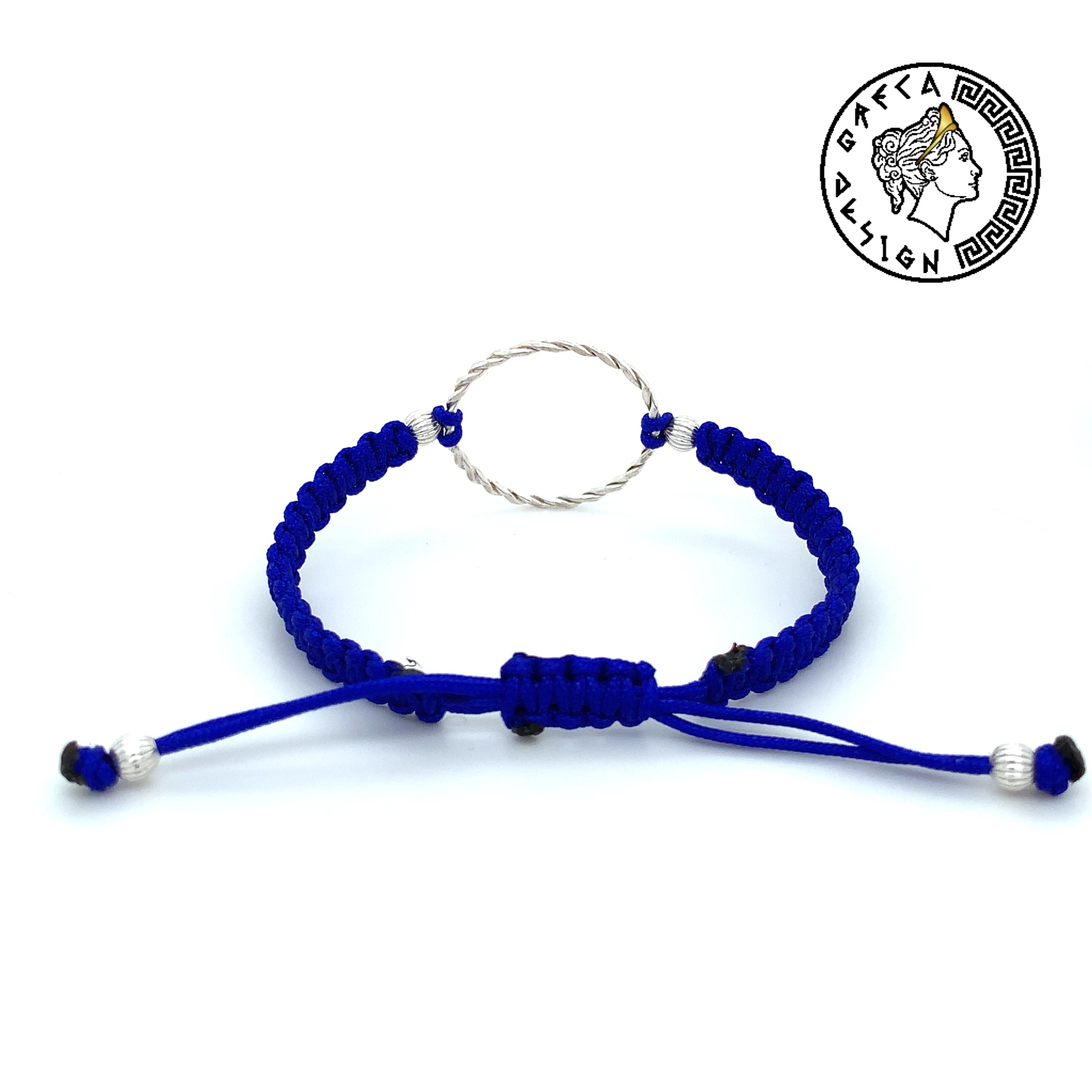 Greca Design Armband Silberring – Blau