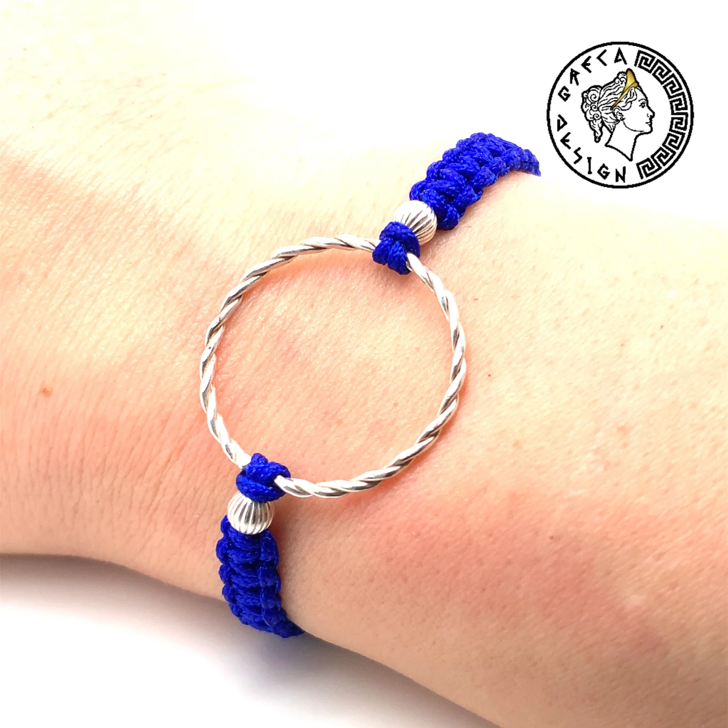 Greca Design Armband Silberring – Blau