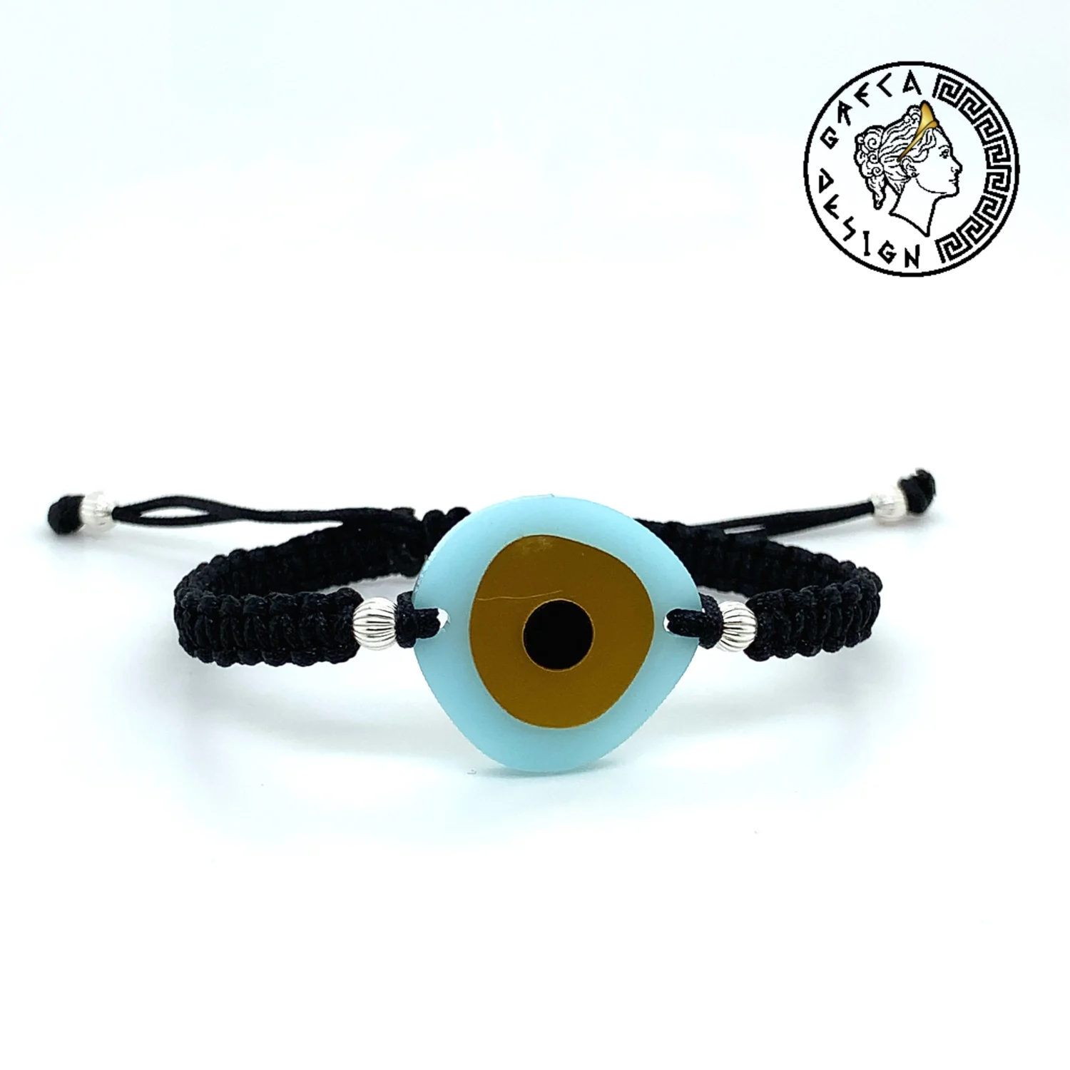 Greca Design Armband Auge – Hellblau & Goldbraun Unikat