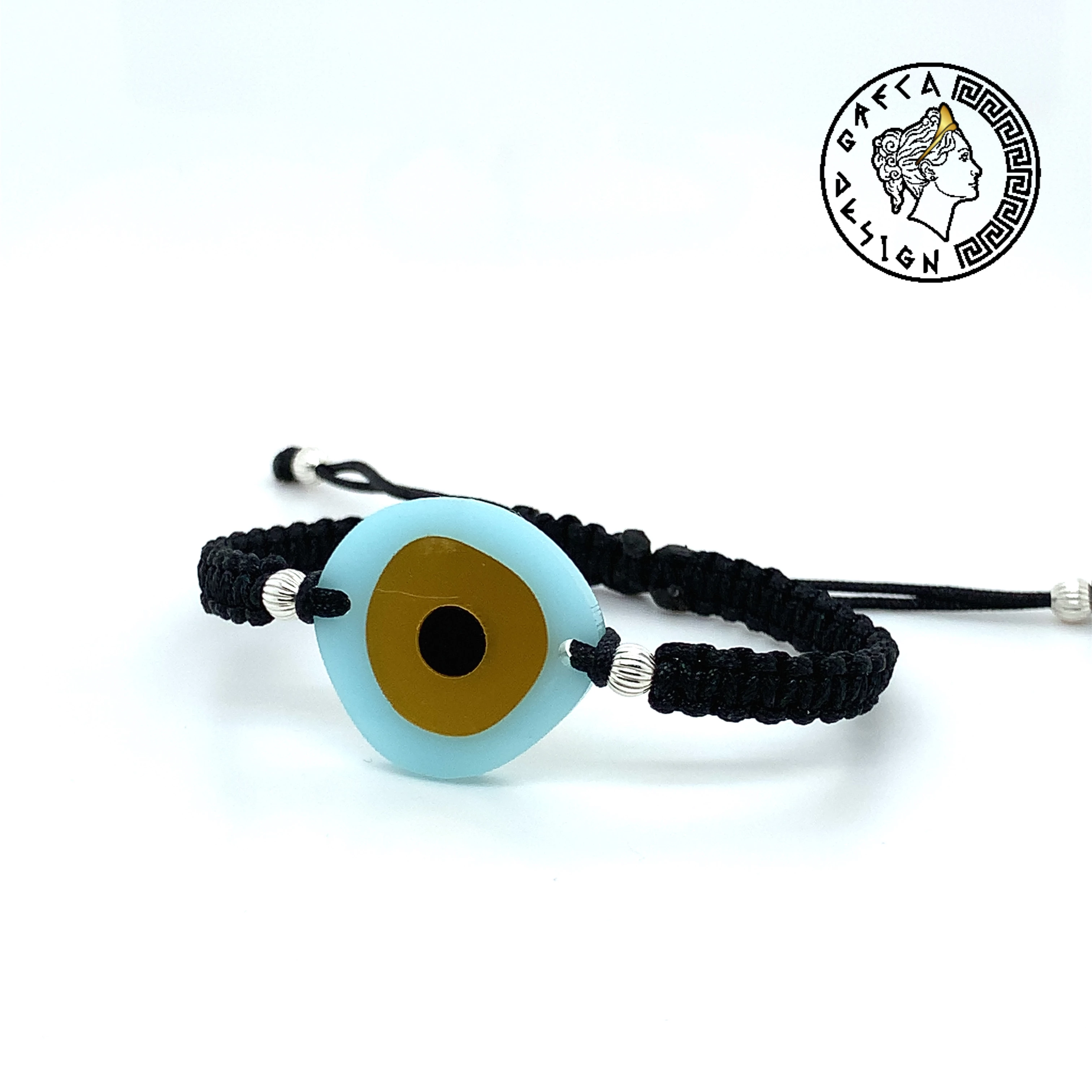Greca Design Armband Auge – Hellblau & Goldbraun Unikat