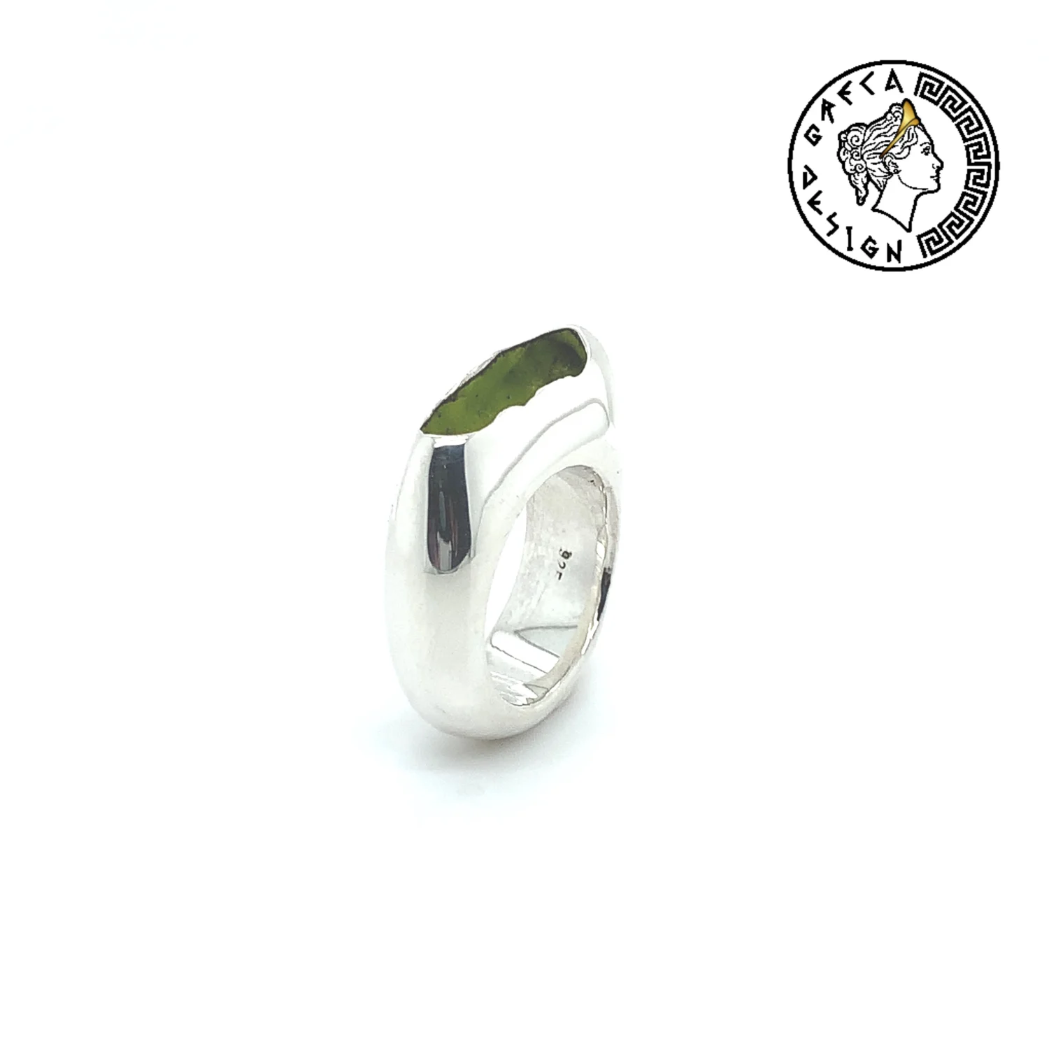 Greca Design Ring Olivgrün emailliert – Unikat