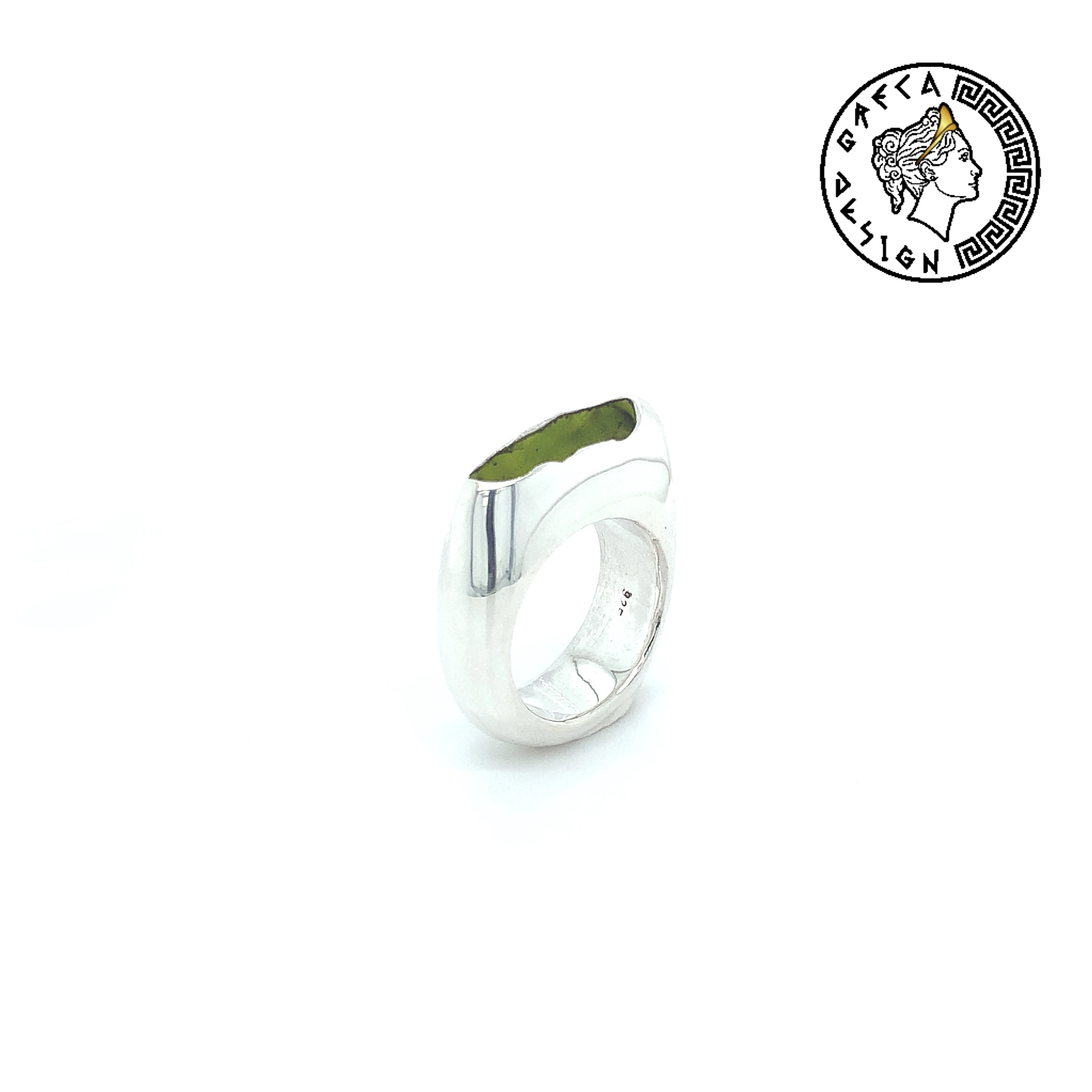 Greca Design Ring Olivgrün emailliert – Unikat