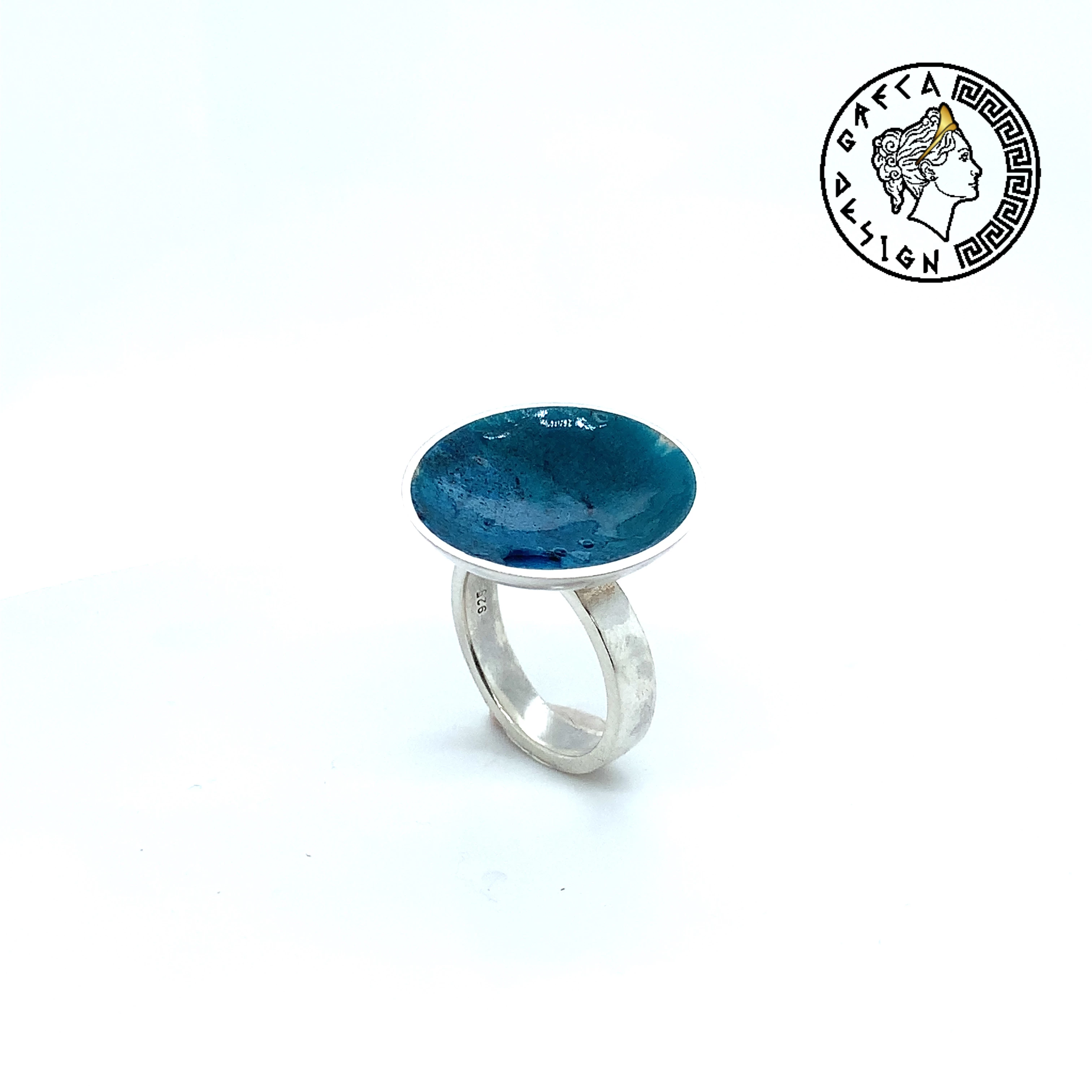Greca Design Ring Türkis emailliert – Unikat