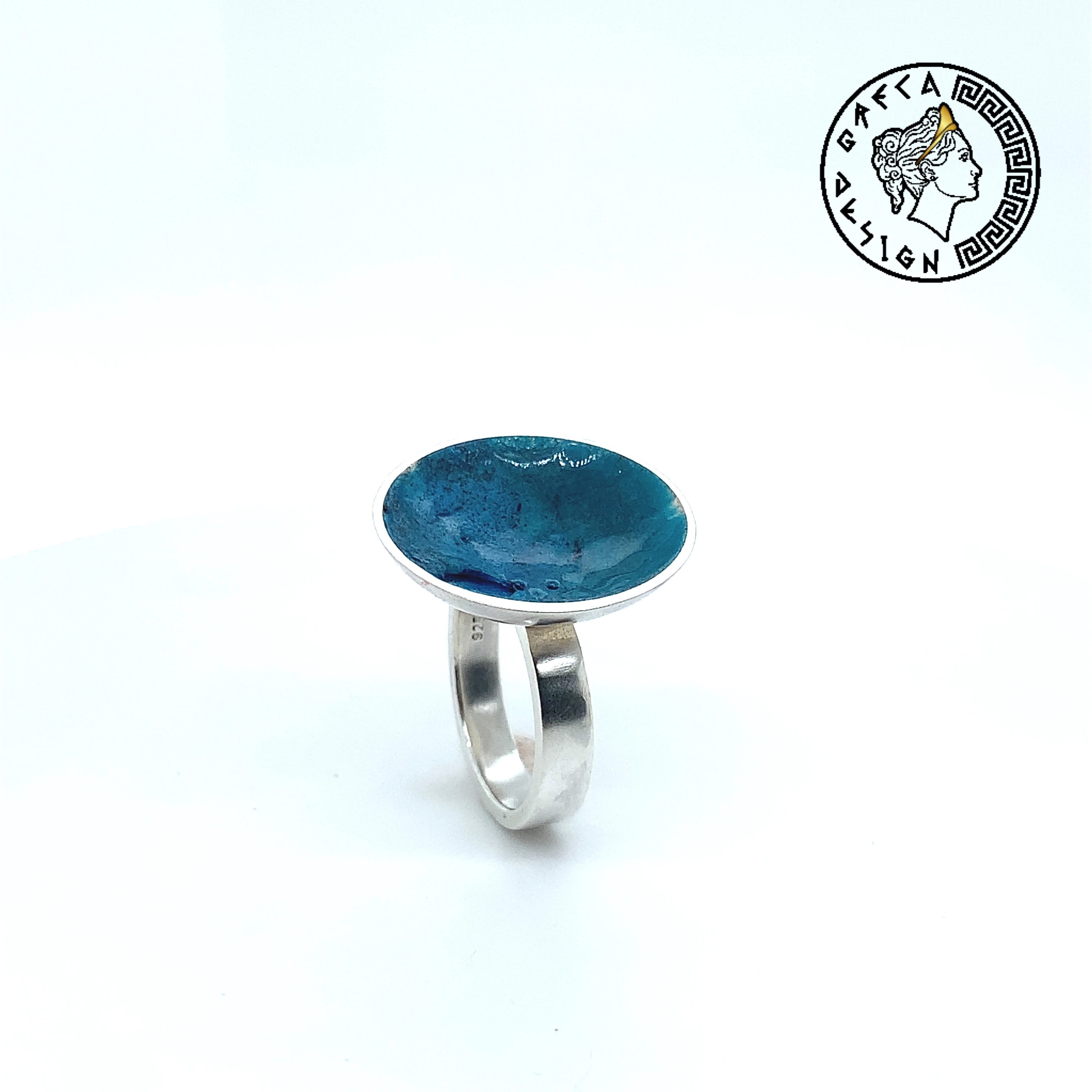 Greca Design Ring Türkis emailliert – Unikat