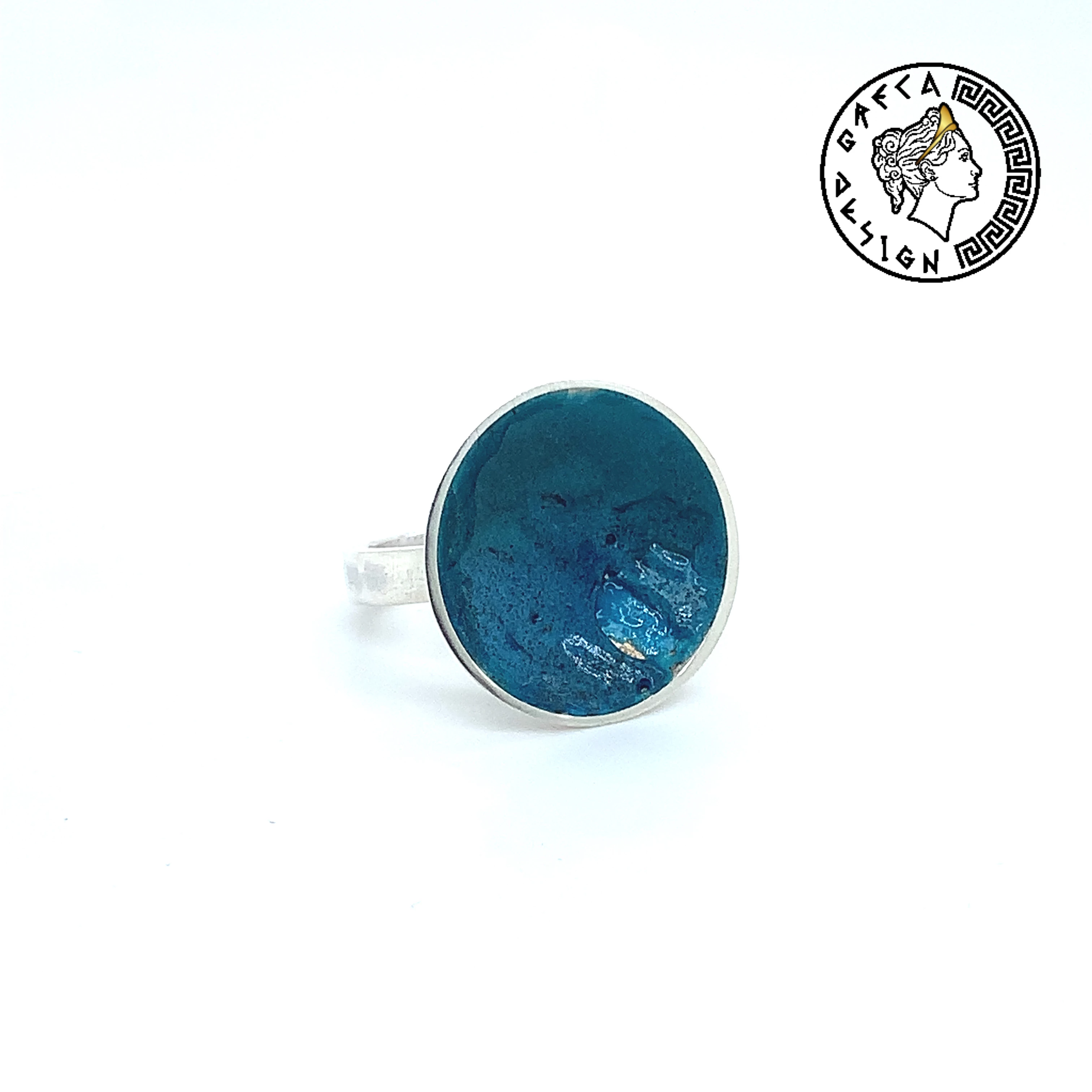 Greca Design Ring Türkis emailliert – Unikat