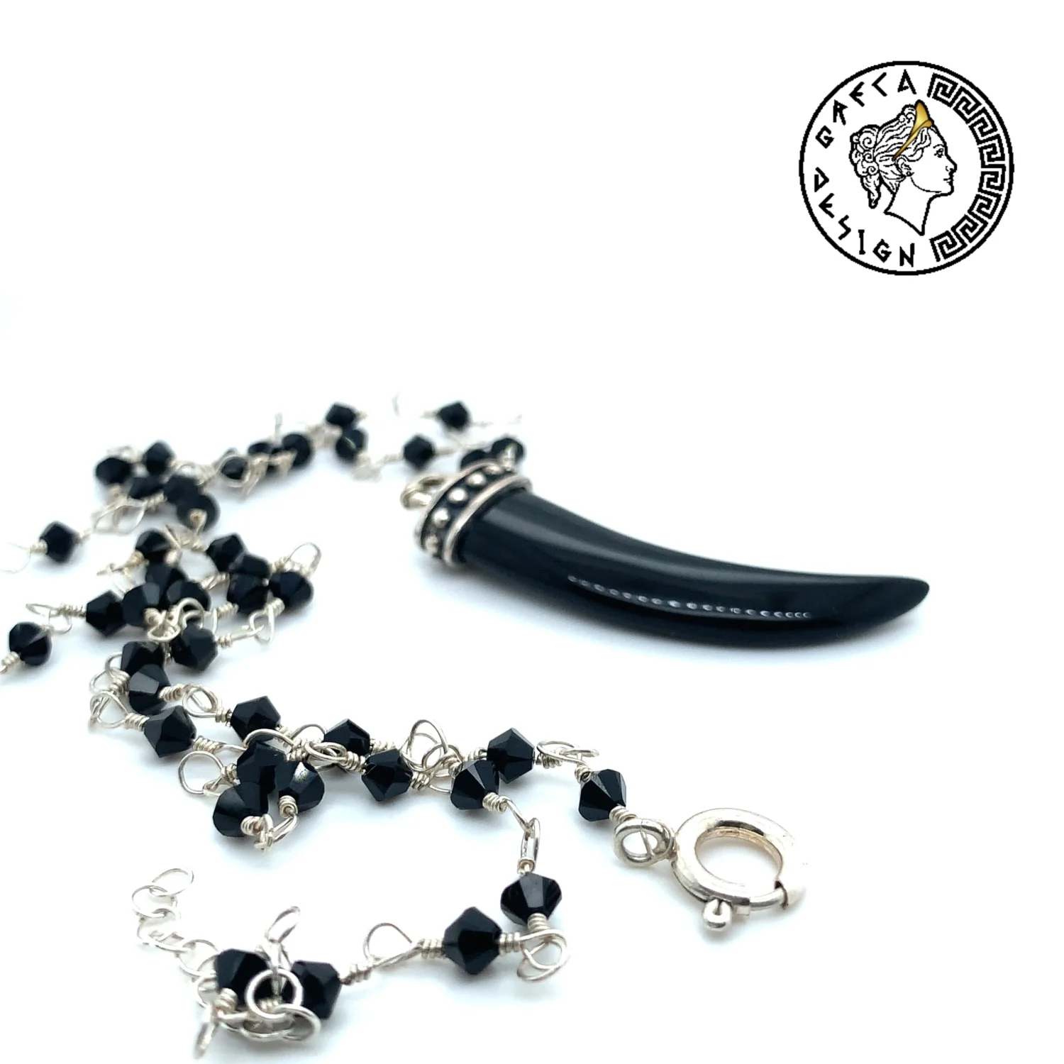 Greca Design Onyx Zahn Anhänger – Unikat