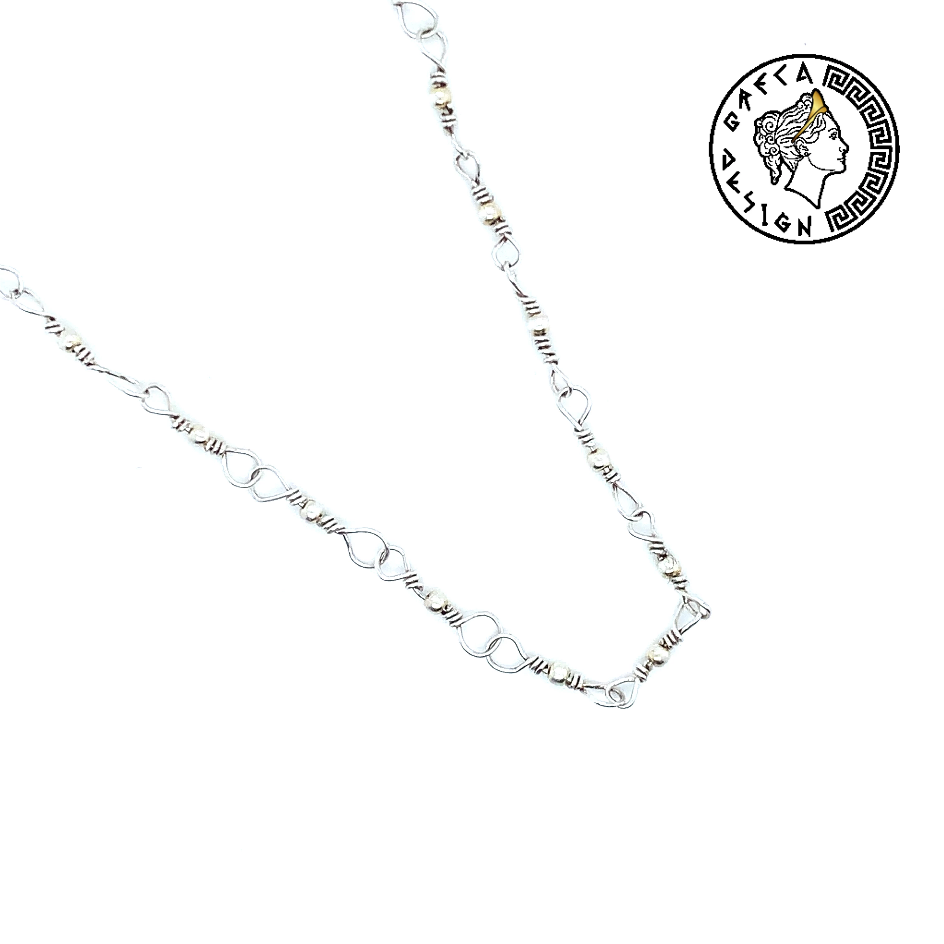Greca Design Kette mit handgefertigten Gliedern und Silberkugeln