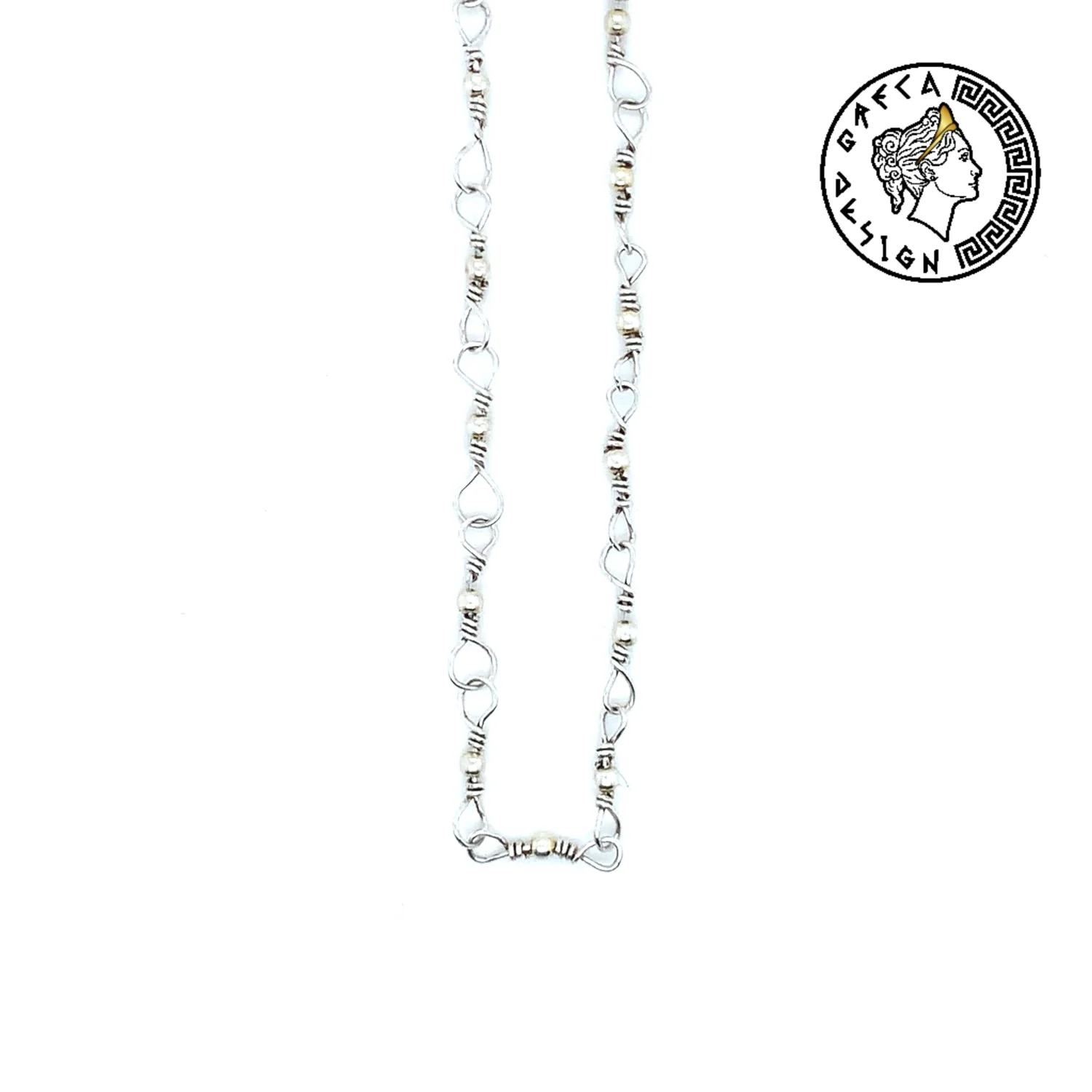 Greca Design Kette mit handgefertigten Gliedern und Silberkugeln